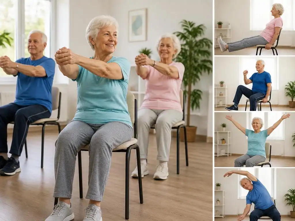 Senioren fit halten mit effektiven Bewegungen auf dem Stuhl